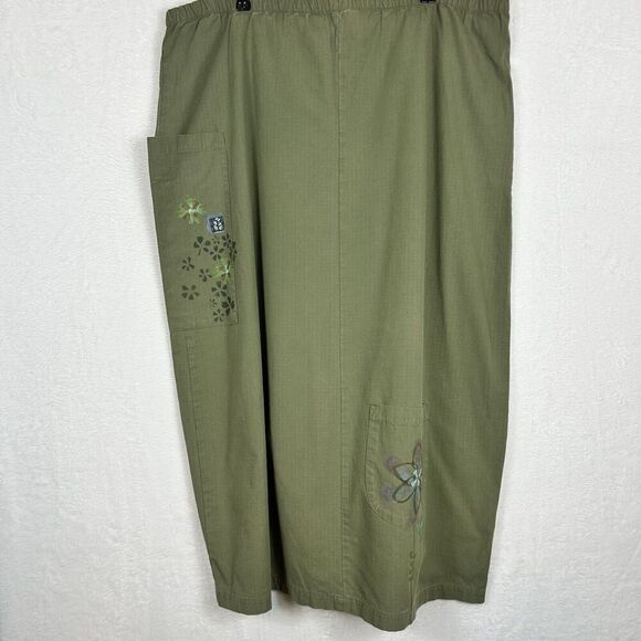 Vtg Blue Fish Olive Green Maxi Skirt Size 2 Pockets Lagenlook Artsy 18-22W - Picture 3 of 11